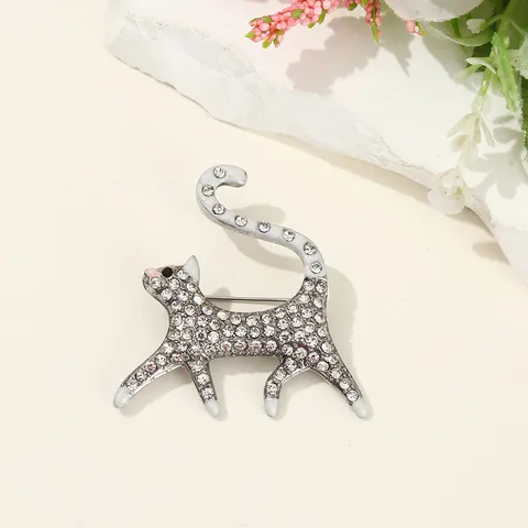 Élégante Broche en Alliage de Strass en Forme de Chat Persan pour Femmes Hommes Costume Manteau Épinglette Animal Bijoux Accessoire