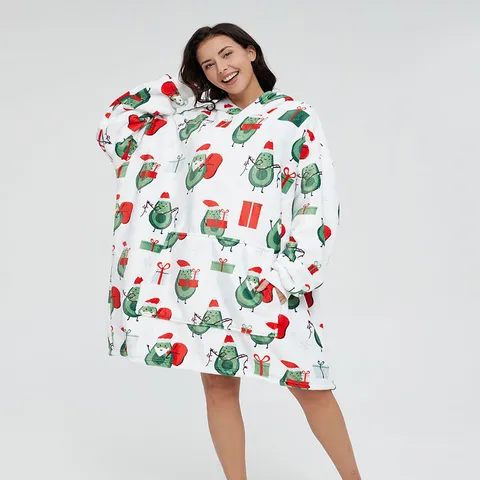 Oversized Wearable Blanket Hoodie Fleece Long Sleeve Warm Loungewear Lazy Sweatshirt With Front Pocket For Winter Home