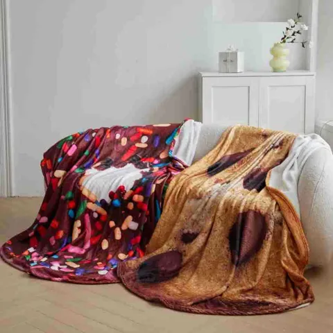 Morbida Coperta in Flanella con Stampa Divertente di Biscotto e Ciambella Calda Coperta in Pile per Letto Divano Soggiorno Arredamento