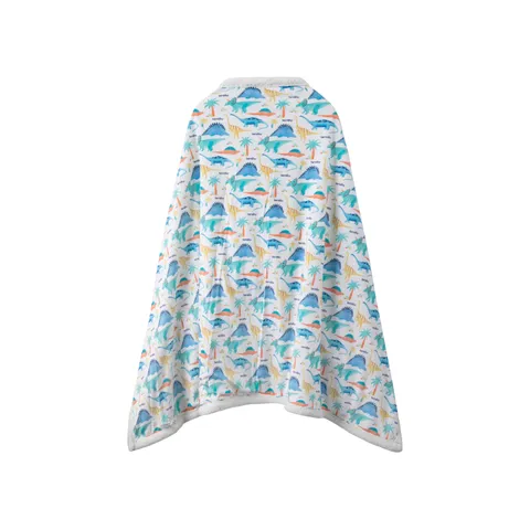 Dinosaur Print Wearable Blanket Robe Fleece Hooded Warm Casual Loungewear