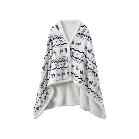 Coppia Stampato Alce Pile Coperta Indossabile Vestaglia Lungo Inverno Caldo Abbigliamento da Notte Loungewear