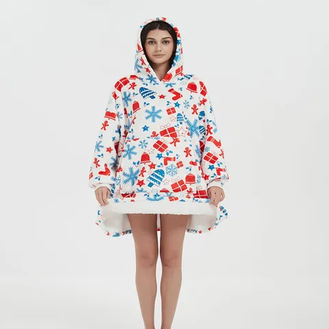 Oversized Wearable Blanket Hoodie Fleece Long Sleeve Warm Loungewear Lazy Sweatshirt With Front Pocket For Winter Home