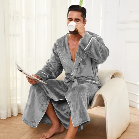 Thickened Flannel Couple Bathrobe Winter Warm Long Hooded Sleepwear Men Women Soft Fleece Robe With Belt Pockets