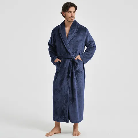 Unisex Flanell Morgenmantel Langarm Revers Bademantel Einifarbig Paar Winter Warm Schlafbekleidung Freizeitkleidung