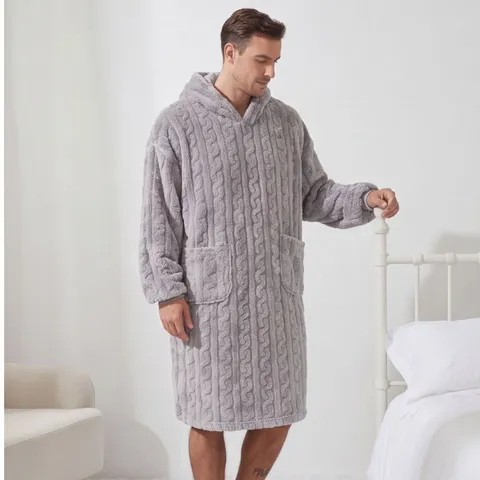 Winter Warm Fleece Robe Unisex Oversized Hoodie Blanket Long Sleeve Casual Hooded Sleepwear Couple Loungewear Bathrobe