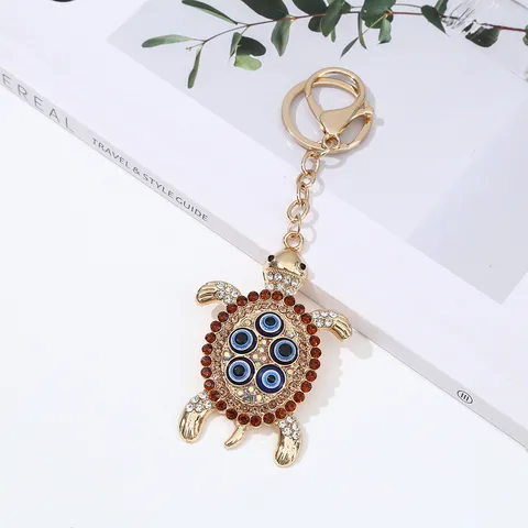 Creative Zinc Alloy Rhinestone Turtle Keychain Pendant Cute Evil Eye Animal Key Ring Car Bag Hanging Ornament For Women Men