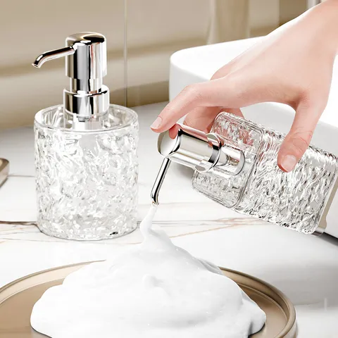 Refillable Foam Soap Dispenser Bottle Clear Ice Texture Plastic Square Round Liquid Lotion Pump Bottle For Bathroom Travel