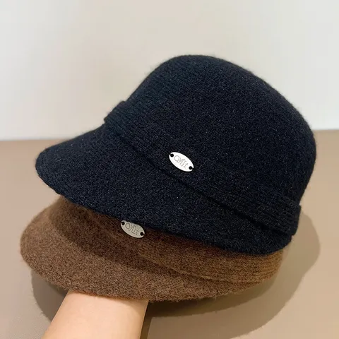 Damen Vintage Wide Brim Bucket Hat Polyester Lässig Warm Faltbar Basin Hut Koreanischer Stil Herbst Winter Mode Kopfbedeckung