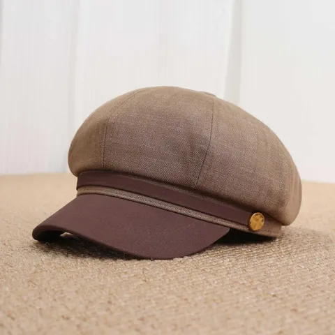 Boina Retro para Mujer Estilo Coreano Color Sólido Gorra Newsboy Con Botón de Metal Otoño Invierno Moda Gorra de Pintor Ajustable