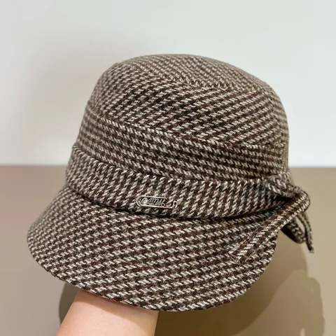 Damen Mode Karo Bucket Hat Wollstoff Schleife Minimalistisch Lässig Herbst Winter Sonnenschutz Basin Hat