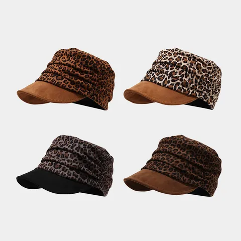 Mujer Vintage Estampado Leopardo Ante Gorra Cadet Moda Streetwear Sombrero Militar Plano Protección Solaire Visera Casual
