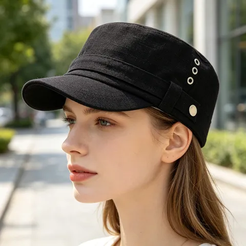 Gorra Plana Militar Vintage Unisex de Algodón Sombrero Ajustable Retro Exterior Casual Visera de Sol para Hombres Mujeres
