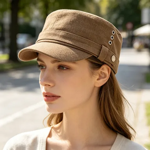 Gorra Plana Militar Vintage Unisex de Algodón Sombrero Ajustable Retro Exterior Casual Visera de Sol para Hombres Mujeres
