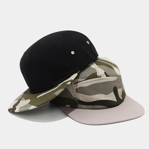 Unisex Street Hip Hop Five Panel Baseball Cap Contrast Camouflage Color-Blocked Flat Visor Sun Hat Cotton