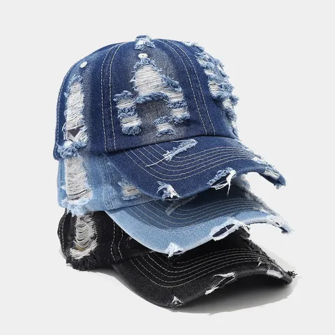 Distressed Ripped Denim Baseball Cap Washed Vintage Adjustable Dad Hat Casual Sports Sun Hat For Men And Women