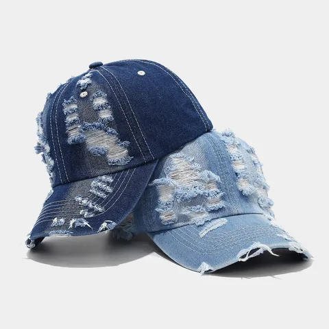 Distressed Ripped Denim Baseball Cap Washed Vintage Adjustable Dad Hat Casual Sports Sun Hat For Men And Women