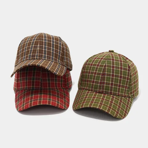 Retro Colorblock Plaid Baseball Cap Unisex Sun Protection Adjustable Casual Outdoor Hat Fashion Daily Wear