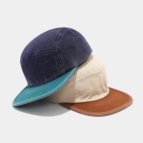 Washed Cotton Flat Brim Baseball Cap Vintage Colorblock Skateboard Hat Adjustable Streetwear Cap For Men Women