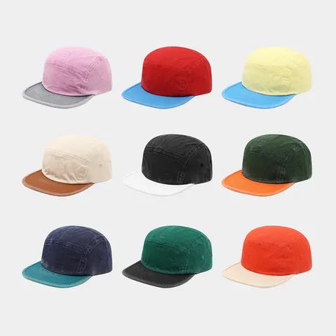 Washed Cotton Flat Brim Baseball Cap Vintage Colorblock Skateboard Hat Adjustable Streetwear Cap For Men Women