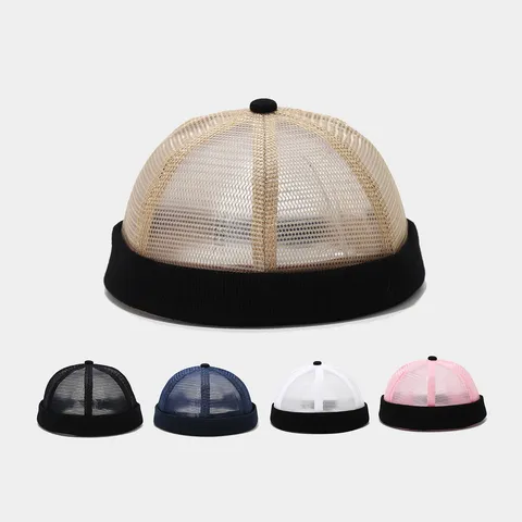 Retro Brimless Mesh Sailor Hat For Men Breathable Thin Solid Color Skull Cap Outdoor Cycling Casual Docker Hat