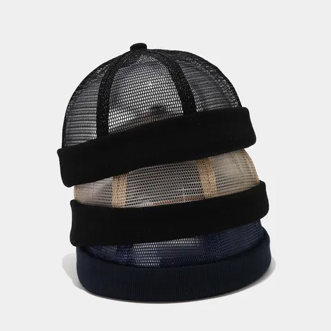 Retro Brimless Mesh Sailor Hat For Men Breathable Thin Solid Color Skull Cap Outdoor Cycling Casual Docker Hat