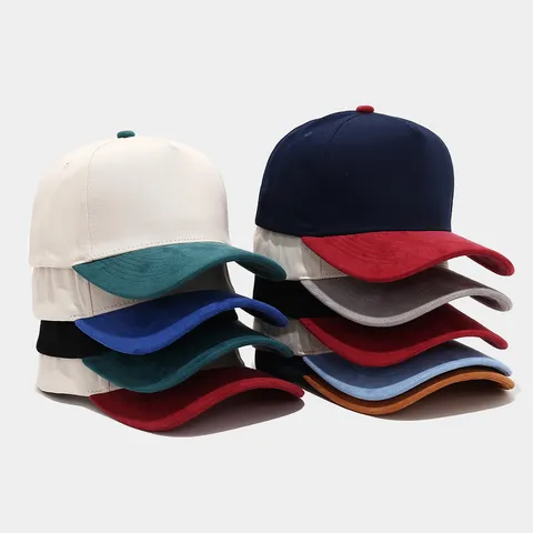 Men Women Suede Patchwork Baseball Cap Minimalist Color Blocking Outdoor Casual Adjustable Trucker Hat