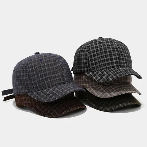 Casquette de Baseball Vintage à Carreaux à Bord Court pour Hommes Femmes Réglable en Coton Rétro Plein Air Mode Chapeau de Soleil
