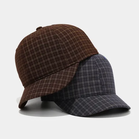 Casquette de Baseball Vintage à Carreaux à Bord Court pour Hommes Femmes Réglable en Coton Rétro Plein Air Mode Chapeau de Soleil