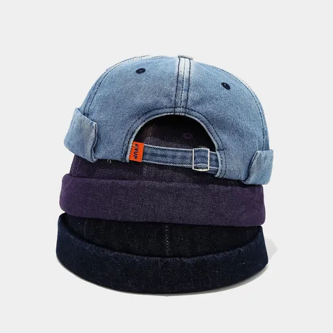 American Retro Washed Gradient Denim Landlord Hat Brimless Melon Cap Men Women Streetwear Adjustable Hip Hop Miki Hat