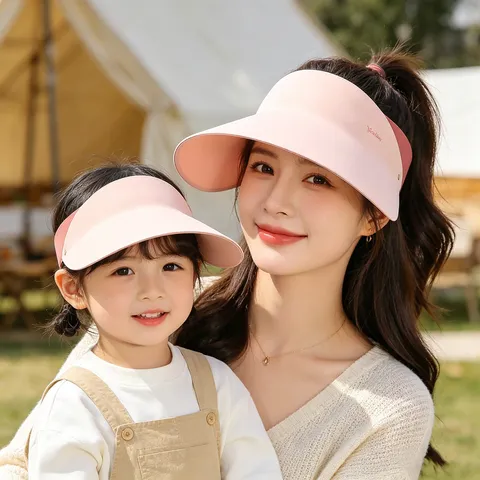 Parent-Child Seamless Sun Visor Hat Wide Brim UV Protection Summer Outdoor Beach Visor For Women Kids Nylon Spandex Topless Sun Hat