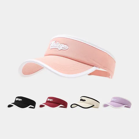 Visière de Soleil Vintage à Broderie de Lettres pour Femmes Sommet Vide Réglable Coton Respirant Chapeau de Soleil de Sport Extérieur