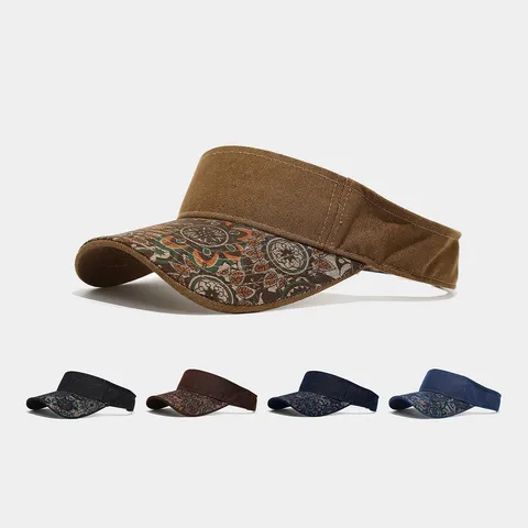 Vintage Ethnic Print Patchwork Sun Visor Hat For Men Women Cotton Polyester Outdoor Sport Breathable Adjustable Empty Top Sun Hat