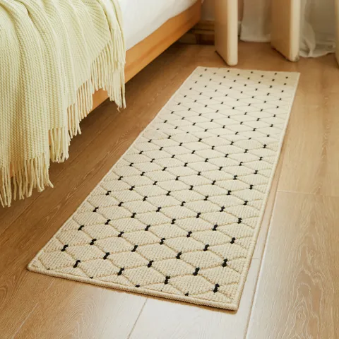 Franse Crème Stijl Loper Tapijt Van Polypropyleen Geweven Antislip Geometrisch Vloerkleed Voor Slaapkamer