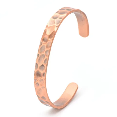 Western Cross Border Hammered Texture Pure Copper Open Bangle Personalized Geometric Magnetic Therapy Bracelet For Adults Fashion Hand Jewelry