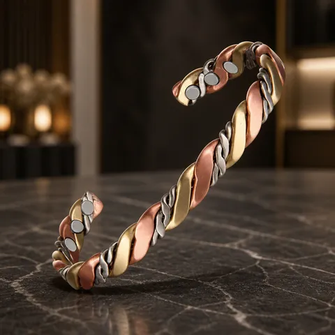 Driekleurig Gevlochten Koperen Magnetische Therapie Armband Gedraaide Draad Open Armring Mode Gezondheid Sieraden Voor Dames Heren