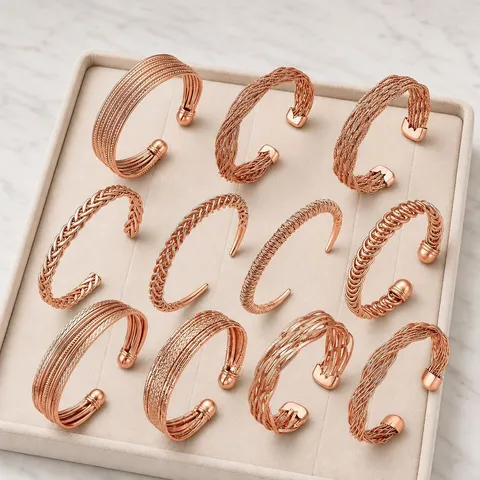 Red Copper Woven Open Adjustable Bracelet Vintage Luxury Braided Bangle Geometric Red Copper Hand Jewelry For Women Men