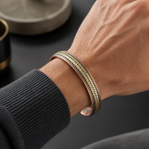 Vintage Pure Copper Magnetic Therapy Bracelet For Men Women Wheat Ear Geometric Open Adjustable Bangle Energy Healing Cuff Bracelet Jewelry