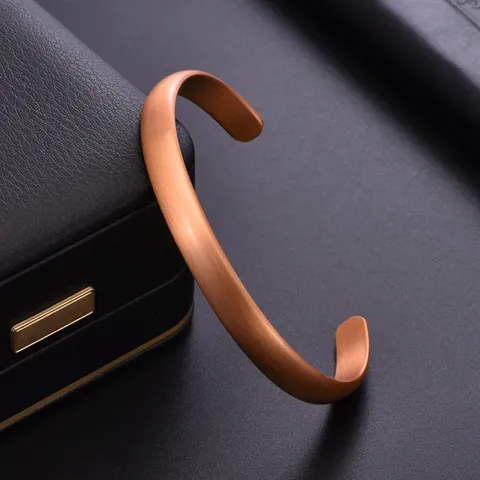 Minimalist Red Copper Cuff Bracelet For Men Women Adjustable Brushed Open Bangle Pure Copper Smooth Jewelry Fashion Accessories