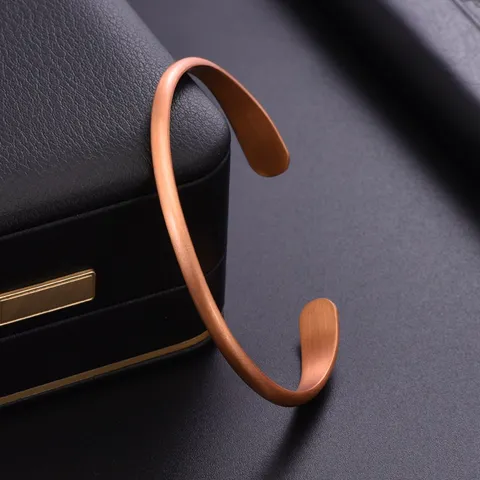Minimalist Pure Copper Smooth Open Cuff Bracelet For Women Men Adjustable Geometric Plain Metallic Bangle Everyday Office Jewelry Gift