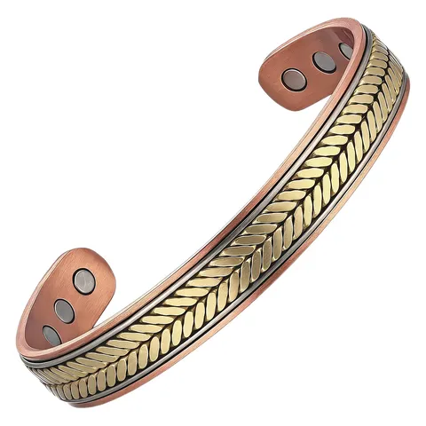 Vintage Pure Copper Magnetic Therapy Bracelet For Men Women Wheat Ear Geometric Open Adjustable Bangle Energy Healing Cuff Bracelet Jewelry