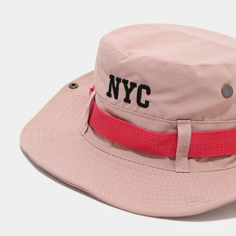 Polyester Hiking Bucket Hat With Windproof Drawstring Embroidered Letter Breathable Sun Protection Outdoor Shading Hat For Unisex