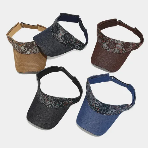Vintage Ethnic Print Patchwork Sun Visor Hat For Men Women Cotton Polyester Outdoor Sport Breathable Adjustable Empty Top Sun Hat