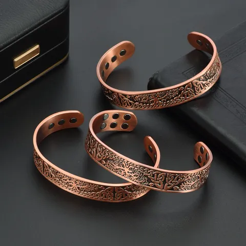 Vintage Copper Magnetic Therapy Bracelet Tree Of Life Celtic Knot Open Cuff Bangle Negative Ion Energy Healing Bangle Jewelry