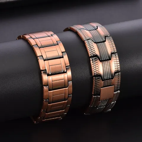 Men Magnetic Copper Bracelet Minimalist Geometric Shield Link Chain Wristband Polished Energy Bio Therapy Bangle Jewelry Gift