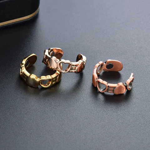 Fashion Luxury Copper Hollow Double Heart Open Ring Magnet Adjustable Geometric Ring Polished Electroplated Jewelry For Men Women