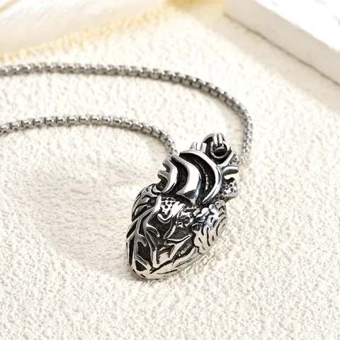 Vintage Stainless Steel Anatomical Heart Pendant Necklace For Men Women Punk Totem Electroplated Geometric Necklaces Gift