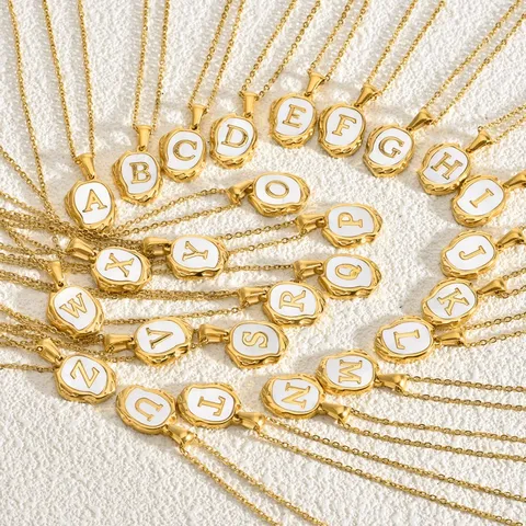Euro-American Personality Titanium Steel Alphabet Necklace Gold Color Irregular Artificial Pearl Initial Letter Pendant Necklace Unisex Jewelry Gift