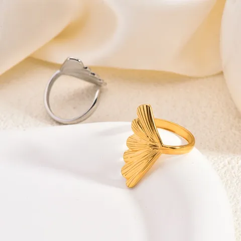 Minimalistischer Titanstahl Offener Ring Für Damen Gold Silber Plattiert Meeresmuschel Ginkgoblatt Verstellbarer Mode Urlaubs Schmuck