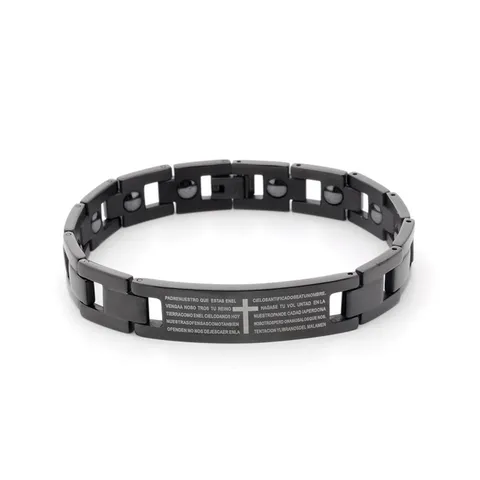 Men Titanium Steel Magnet Bracelet Vintage Religious Cross Prayer Lettering Wristband Fashion Hip Hop Jewelry