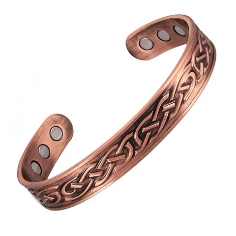 Vintage Copper Magnetic Open Cuff Bracelet For Men Celtic Braid Pattern C-Shaped Adjustable Bangle Fashion Jewelry Gift